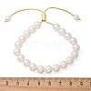 Shell Pearl Beaded Slider Bracelet with Brass Snake Chain BJEW-B066-01B-02-8