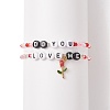 2Pcs 2 Style Word Do You Love Me Plastic Beaded Stretch Bracelets Set with Alloy Enamel Rose Charms BJEW-JB08700-4