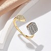 Teardrop & Square Brass Micro Pave Clear Cubic Zirconia Cuff Rings for Women RJEW-U041-24G-1