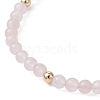 5Pcs 5 Style Natural Rose Quartz & Brass Beaded Stretch Bracelets Set for Women BJEW-JB09663-02-4