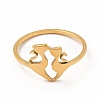 304 Stainless Steel Double Cat Finger Ring for Women RJEW-K239-04G-1