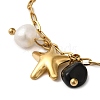 Natural Obsidian & Fresheater Pearl & Starfish Charm Bracelets BJEW-K237-06G-01-2