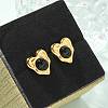 Natural Obsidian & Ion Plating(IP) 304 Stainless Steel Heart Stud Earrings EJEW-A118-04G-01-2