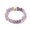 Round Natural Apatite & Green Aventurine & Amethyst & Moss Agate Beads Stretch Rings for Women RJEW-JR00714-02-5