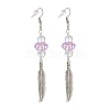 Feather with Round Beads Long Dangle Earrings for Girl Women EJEW-JE04681-2