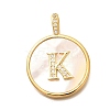 Rack Plating Brass Micro Pave Clear Cubic Zirconia Pendants with Shell KK-M309-42G-K-1