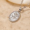 Elegant Brass Clear Cubic Zirconia Rose Oval Pendant Necklaces XA5195-3