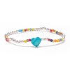 Natural Shell Heart Beaded Stretch Bracelet with Glass for Women BJEW-JB08272-4