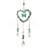 Natural Green Aventurine Chip & Brass Heart Hanging Ornaments HJEW-TA00258-1