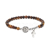 7Pcs 7 Style Natural Mixed Gemstone & Alloy Saint Benedict Medal Beaded Stretch Bracelets Set BJEW-JB08877-4