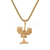 PVD Vacuum Plating 304 Stainless Steel Judaica Temple Menorah Pendant Necklaces NJEW-N055-21G-2