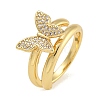 2Pcs 2 Styles Brass Micro Pave Cubic Zirconia Adjustable Rings for Women RJEW-P127-16G-2