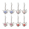 304 Stainless Steel Handmade Flower Printed Porcelain Ceramic Beads Dangle Earrings EJEW-JE06288-2