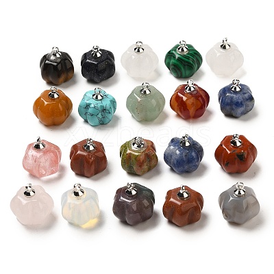 Natural & Synthetic Mixed Gemstone Pumpkin Charms with Platinum Tone Brass Bails G-C158-06P-1