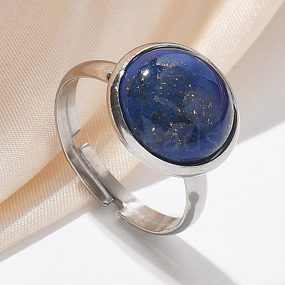 Half Round Natural Lapis Lazuli Finger Rings RJEW-M062-01P-04-1