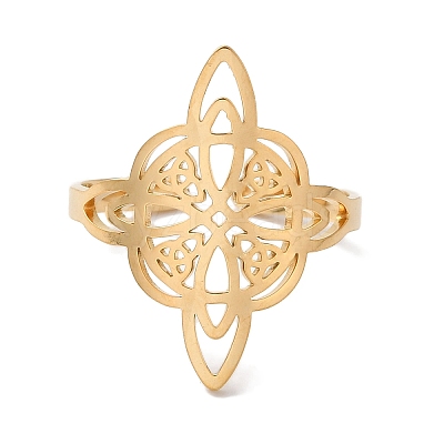 304 Stainless Steel Witch Knot Open Cuff Rings for Women AJEW-U005-01G-1