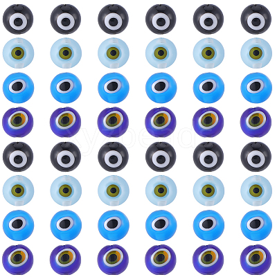 60Pcs 4 Colors Handmade Evil Eye Lampwork Round Beads LAMP-SC0001-81-1