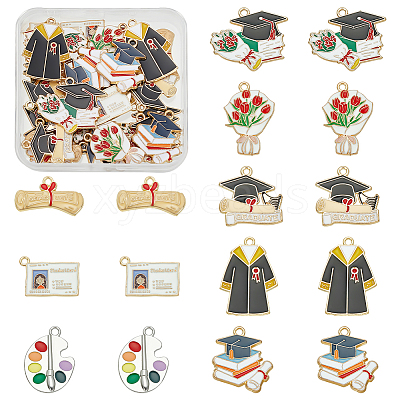 48Pcs 8 Styles Graduation Season Alloy Enamel Pendants ENAM-PH0002-85-1