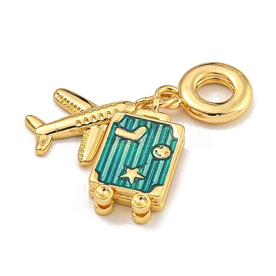 Rack Plating Brass Dark Cyan Enamel European Dangle Charms KK-U035-24G-1