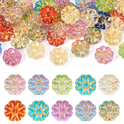 50Pcs Baking Paint and Golden Metal Enlaced Glass Beads DGLA-TA0001-55-1