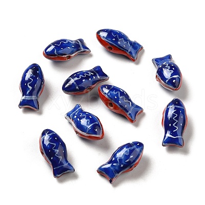 Handmade Printed Porcelain Beads PORC-E015-17G-1