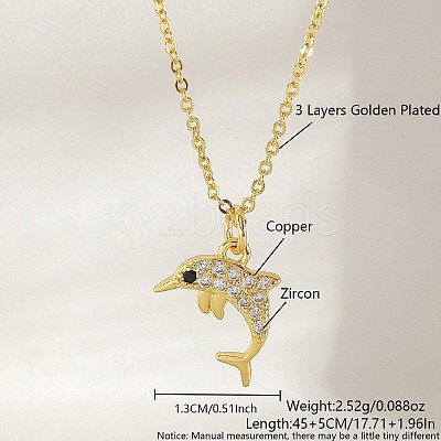 Ocean Summer Brass Pave Clear Cubic Zirconia Pendant Necklaces FS-WG8D1A7-28-1