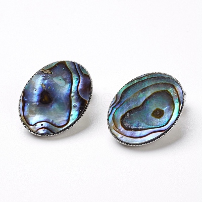 Natural Abalone Shell/Paua ShellOval Clip-on Earrings EJEW-P122-01-1