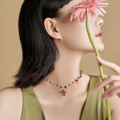 3Pcs 3 Colors Plastic & Alloy Star Pendant Necklaces with CCB Beaded Chains NJEW-FI0001-34-1
