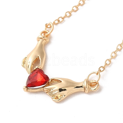 Alloy Rhinestone Hands with Heart Pendant Necklace NJEW-A017-02G-1