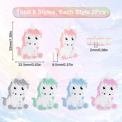 10Pcs 5 Colors Silicone Beads SIL-SC0001-13-1