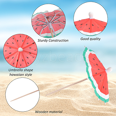 2 Bags Watermelon Pattern Umbrella Bamboo & PET Plastic Toothpick Decorations AJEW-CP0007-28-1