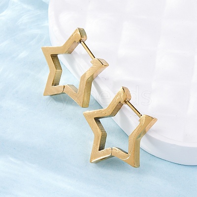 304 Stainless Steel Star Huggie Hoop Earrings STAS-H156-05G-1