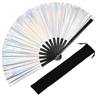1Pc Bamboo with Oxford Fabric Glitter Powder Folding Fans AJEW-SP0003-77F-1