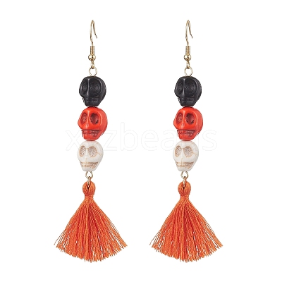 3 Pairs 3 Colors Halloween Skull Synthetic Dyed Turquoise Dangle Earrings EJEW-JE05883-1