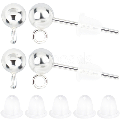 5 Pairs 925 Sterling Silver Round Ball Stud Earring Findings STER-BBC0006-26A-1