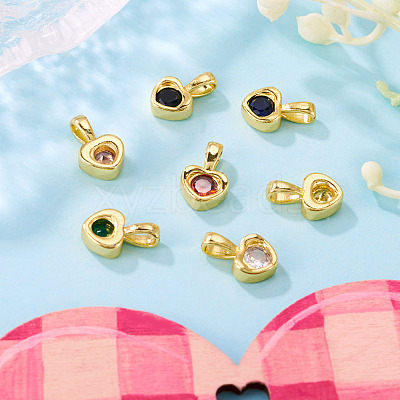 7Pcs 7 Colors Brass with Cubic Zirconia Charms KK-TA0008-37-1