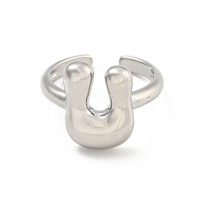 Brass Letter Open Cuff Rings for Women RJEW-G313-01U-P-1