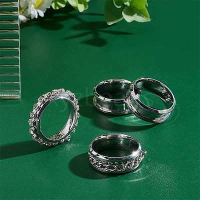 12Pcs 201 Stainless Steel Grooved Finger Ring Settings STAS-UN0038-95-1