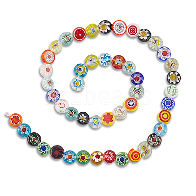 3 Strands Flat Round Handmade Millefiori Glass Beads Strands LAMP-LT0001-15B-1
