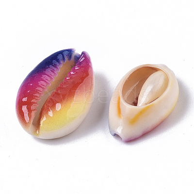 Printed Natural Cowrie Shell Beads X-SSHEL-R047-01-A02-1
