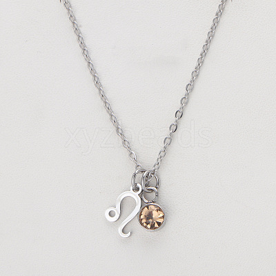 304 Stainless Steel Topaz Rhinestone Birth Stone Constellation Pendant Necklaces FS-WG76580-23-1
