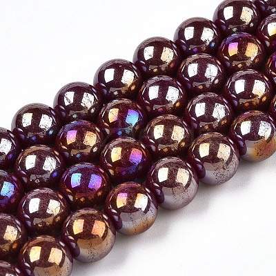 Electroplate Opaque Glass Beads Strands GLAA-T032-P10mm-AB05-1