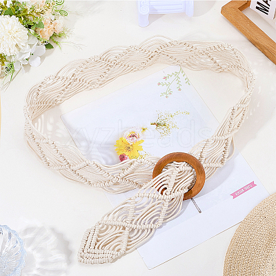 Cloth Woven Rhombus with Wood Chain Belts for Women AJEW-WH20019-125B-1