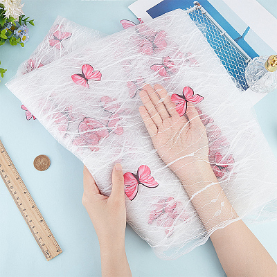 Butterfly Pattern Polyester with PET Embroidery Lace Fabric DIY-WH0419-45-1