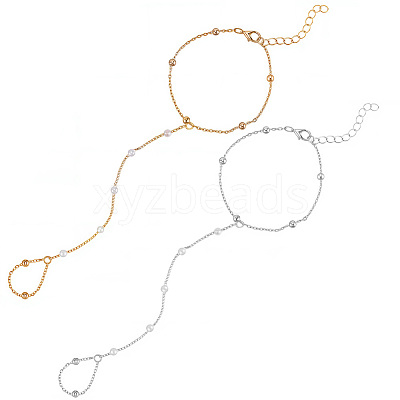 2Pcs 2 Colors Alloy Satellite Chains Finger Ring Bracelets for Women BJEW-CY0001-09-1