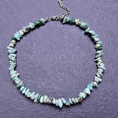 Natural Amazonite Chip Beaded Necklaces for Women IW6789-55-1