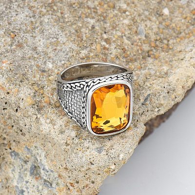 304 Stainless Steel with Cubic Zirconia Finger Rings for Men FS-WG67565-48-1