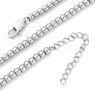 4MM Solid Round 304 Stainless Steel Beaded Necklaces NJEW-Q013-10P-1