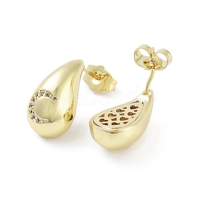 Teardrop Rack Plating Brass Cubic Zirconia Stud Earrings for Women EJEW-B047-02G-09-1