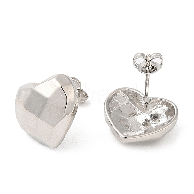 Brass Faceted Heart Stud Earrings for Women EJEW-K248-10P-1